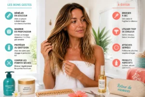 Soins des cheveux après la plage et gestes qui font vraiment la différence